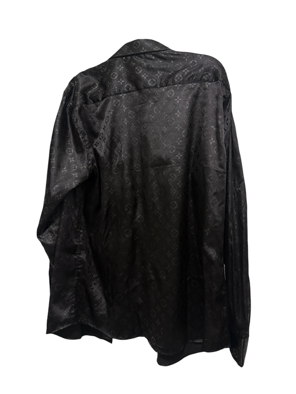 Men's Black Satin Button-Up Shirt. Copy of Louis Vuitton logo brand new. - Picture 3 of 11